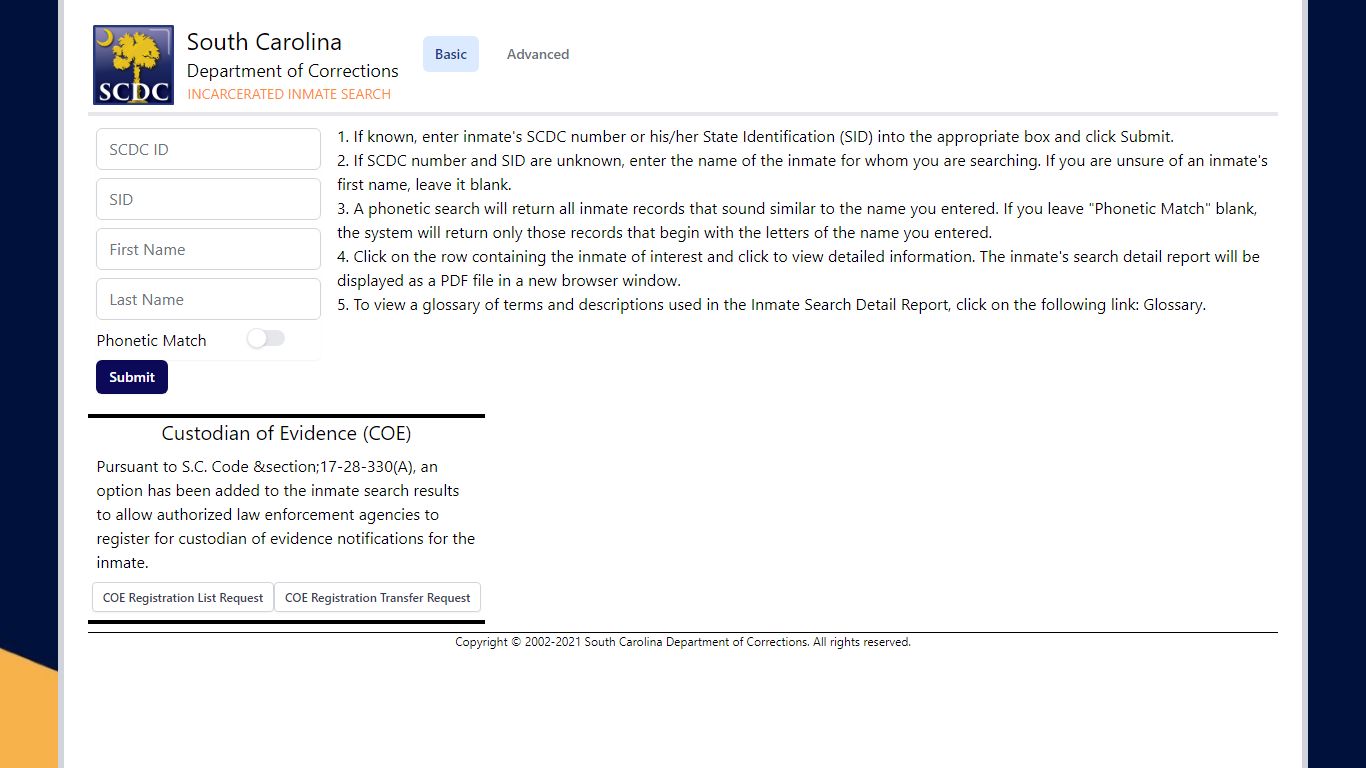 Incarcerated Inmate Search - South Carolina Department of Corrections